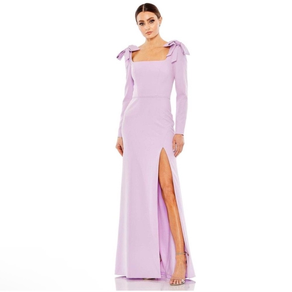 NWT Mac Duggal 49648 Lilac Bow Shoulder Long Sleeve Gown Size 6 Formal $458